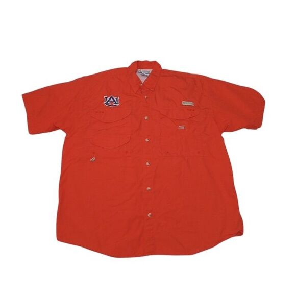 Columbia‎ Men's Large Shirt Orange PFG Vented Short Sleeve Auburn Tigers - Picture 1 of 11